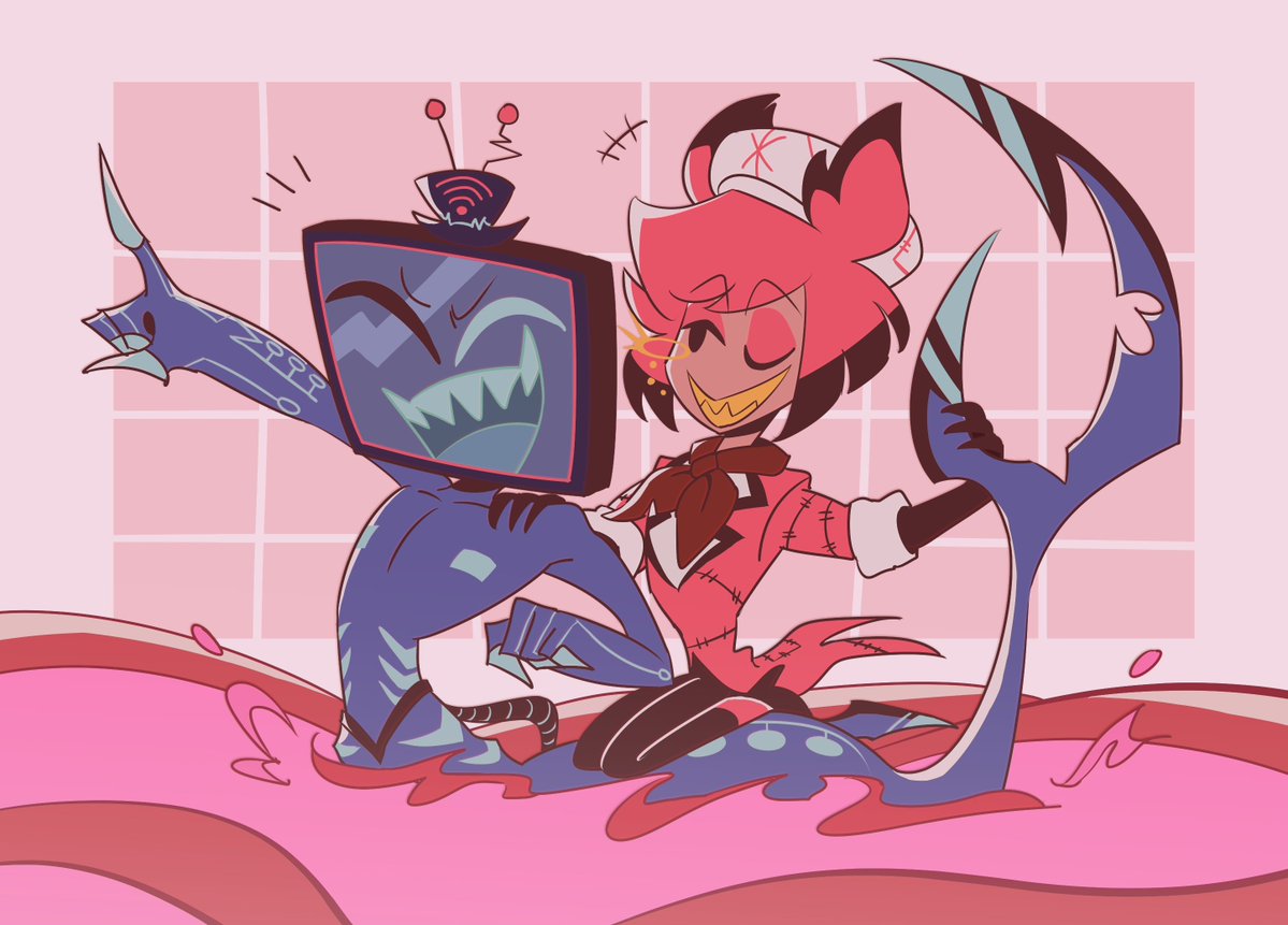 onsen_a_'s tweet photo. RadioStatic　🦈🦌　例のハロウィングッズ
アラスターが海の上にいるだけで嬉しくなって描いた https://t.co/rL32g7pjFM