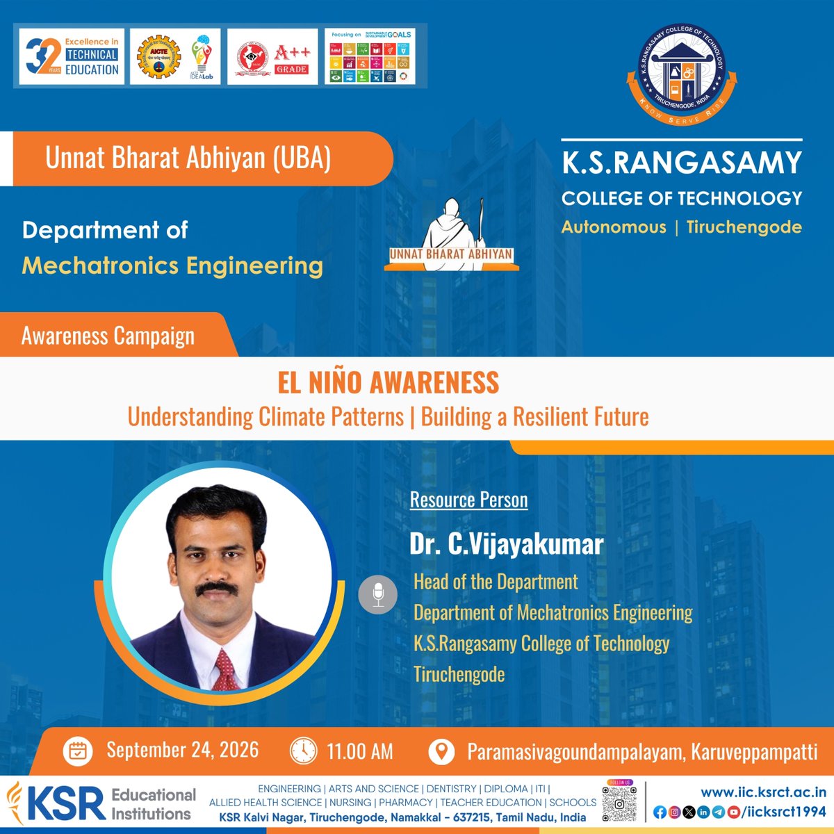 iicksrct1994's tweet photo. @ksrct1994
El Niño Awareness – Understanding Climate Patterns | Building a Resilient Future
24 September 2026 11:00 AM
Paramasivagoundampalayam & Karuveppampatti
#KSRCT1994 #UBA #ElNinoAwareness #ClimateAwareness #ClimateChange #ResilientFuture #MechatronicsEngineering https://t.co/WIMxng7DIA