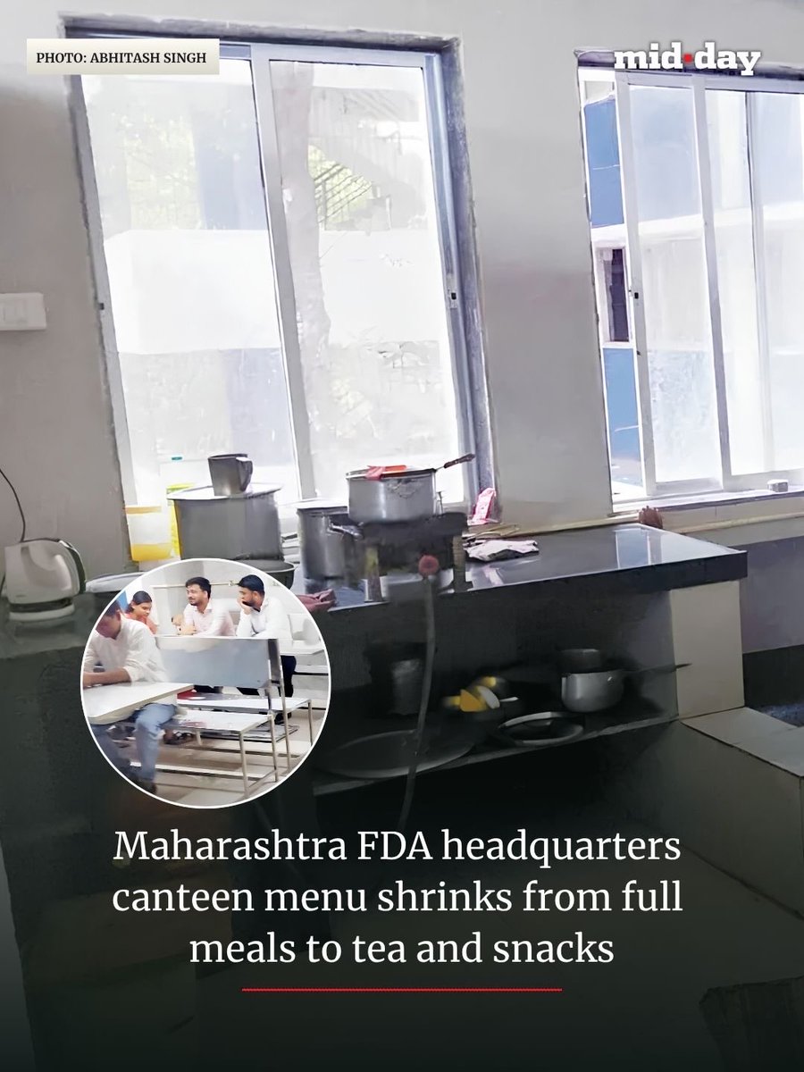 mid_day's tweet photo. The Maharashtra FDA headquarters canteen has gone from serving idli, dosa and full meals to offering mainly tea, coffee, packaged biscuits and omelette-pav.

The contractor attributed the pared-down menu to fewer staff, retirements and a sharp decline in meal orders after COVID. Samosas, which were available until a few months ago, have also been discontinued.

✍️: Abhitash Singh

Read more: https://t.co/f7dQ4VNVr4