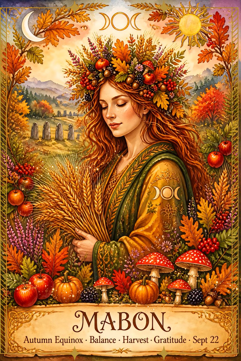 LilyRoseWorth's tweet photo. 🍂🍎The corn is cut, the field lies bare,
Haws and rosehips redden there.
Blackberries darken on the vine,
Windfalls soften into wine.
Low mist at dawn lies cool and deep,
Where partridge stir and field mice sleep.
Day and night hold equal sway,
Tis #Mabon,Autumn's own day 🌓🍷🍂 https://t.co/XHW2wftHnZ
