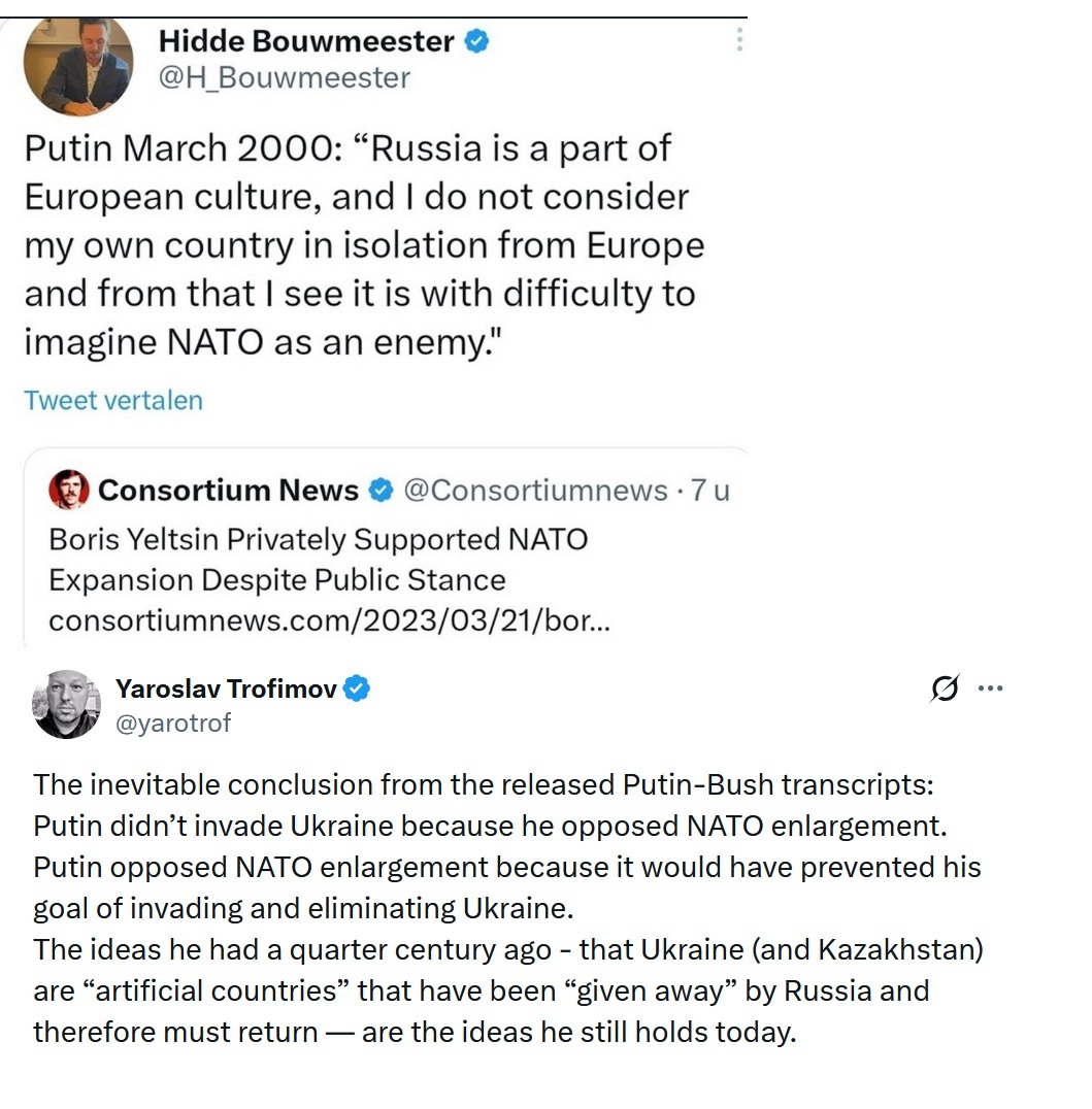 EIM_for_runners's tweet photo. @ewaldeng 3) Zelfs als Oekraine lid zou worden van de Nato, is er geen gevaar voor Rusland, want Putin heeft zelf ooit gezegd dat hij Nato niet als vijand van Rusland ziet. Nee, Putin is begin 21e eeuw veranderd in een machtswellustelling die het oude Groot-Russisch Rijk wil herstellen en https://t.co/047kHodvVn
