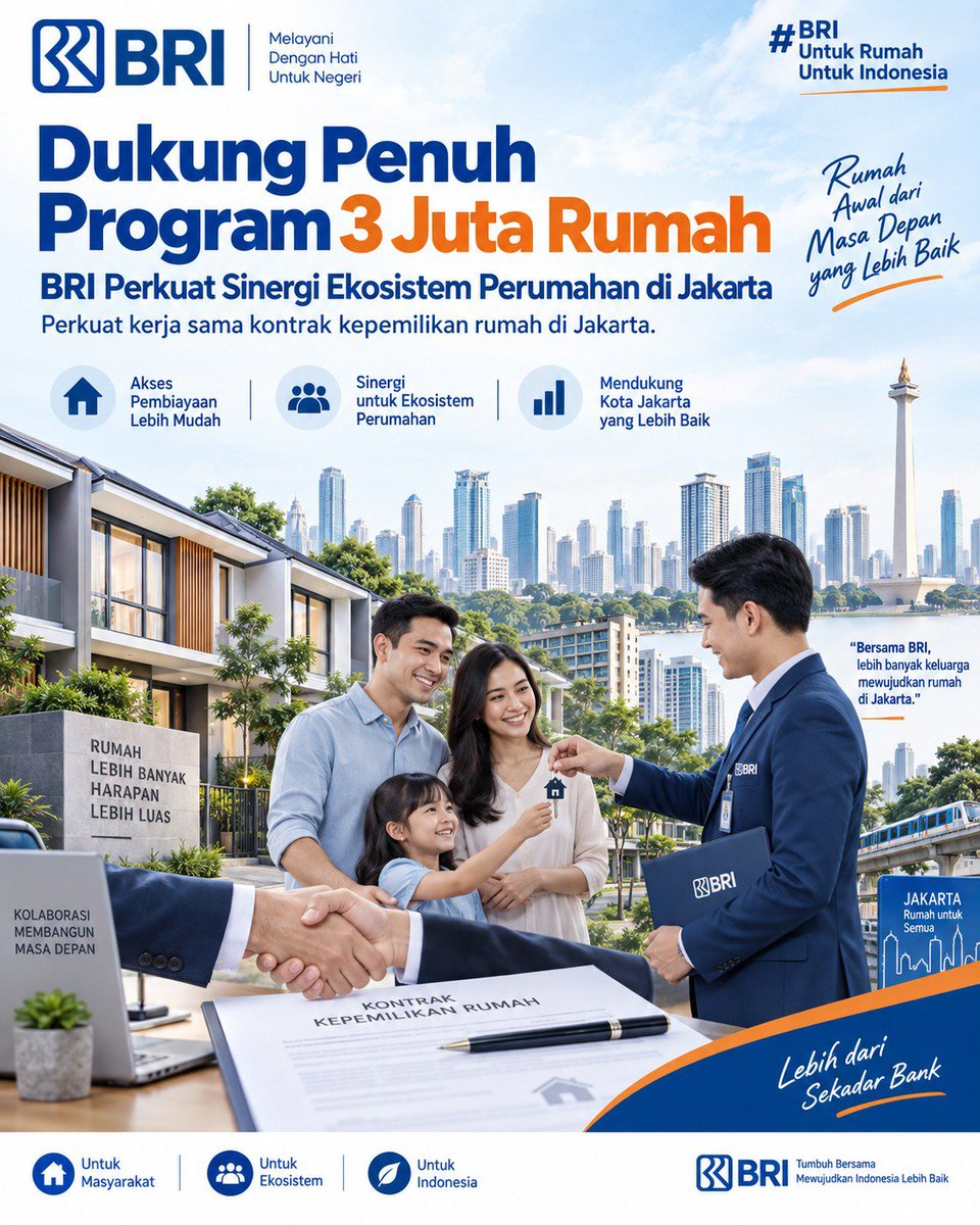 jivwong's tweet photo. BRI membuka jalan baru agar siapa saja bisa punya rumah layak di Jakarta #Program3JutaRumah https://t.co/m4y8DKJ5Zq