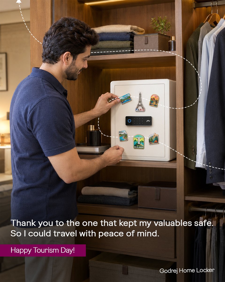 godrejsecure's tweet photo. The best souvenirs are the stories you bring back.
While you were busy making them, your valuables had their own quiet protection at home.

Celebrate every journey with smart security that lets you travel with one less thing to think about.

Shop now: https://t.co/nNVYLqk3Ko https://t.co/6JCZzSnSM6