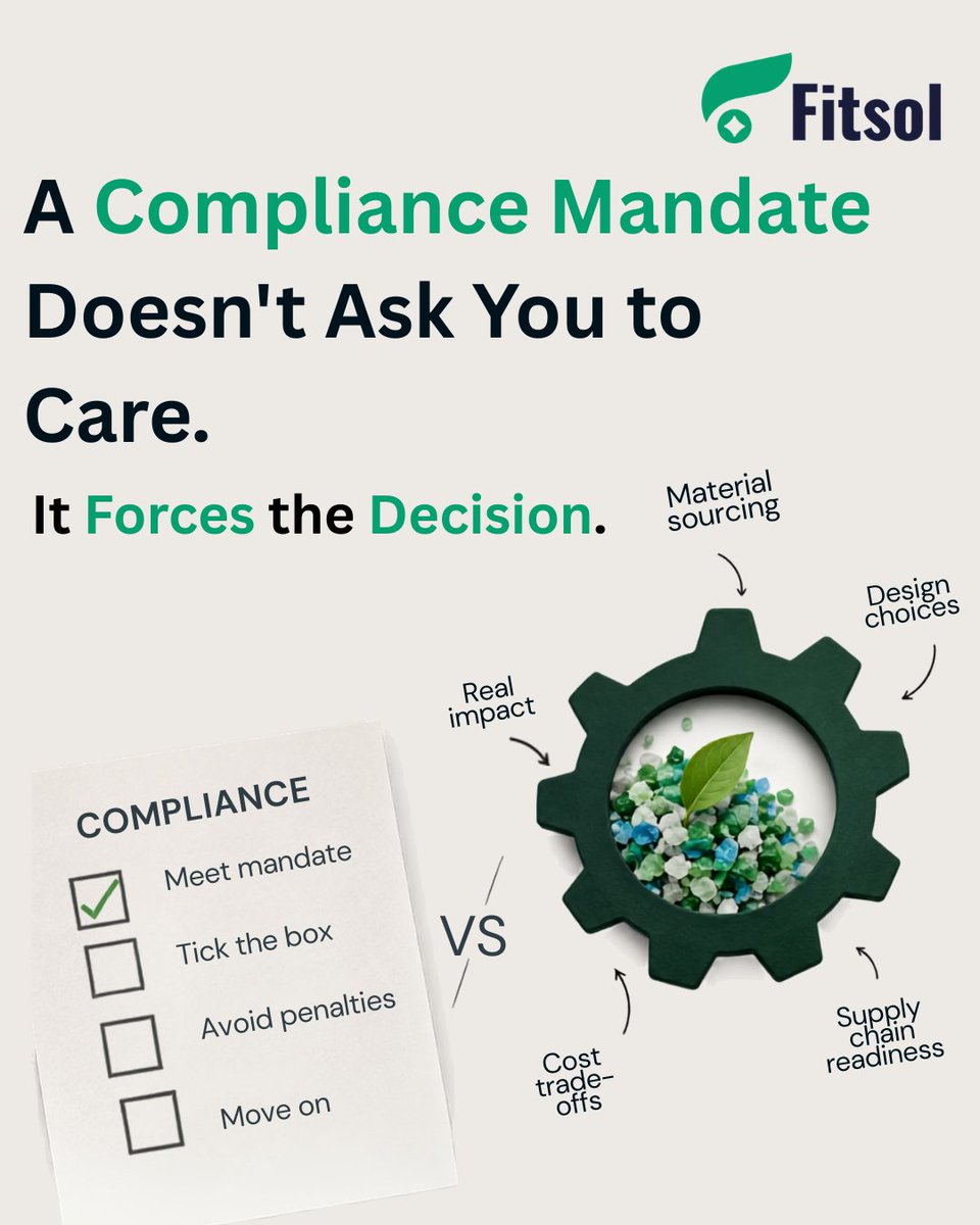 Fitsol_green's tweet photo. 2,400 MT EPR obligation. A 40% mandate. One F&B manufacturer redesigned instead of just complying — 12% lighter, cheaper recycled sourcing.
Not compliance. Configuration.
https://t.co/ibryh8fjfD
@anandpathak09 @akshaytandon08 @scorpiosunil
#Circularity #EPR https://t.co/gixAkZWbLy