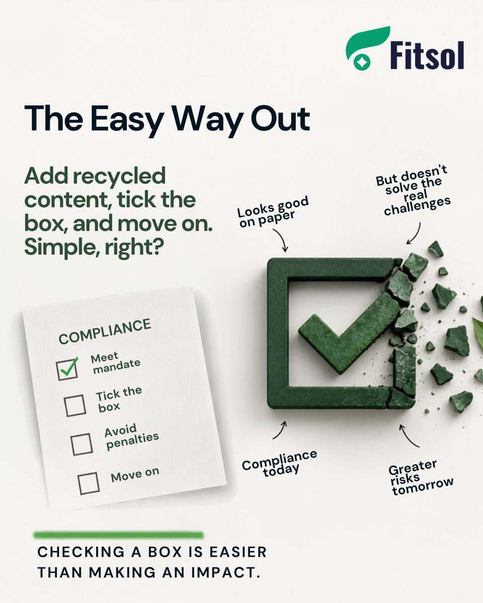 Fitsol_green's tweet photo. 2,400 MT EPR obligation. A 40% mandate. One F&B manufacturer redesigned instead of just complying — 12% lighter, cheaper recycled sourcing.
Not compliance. Configuration.
https://t.co/ibryh8fjfD
@anandpathak09 @akshaytandon08 @scorpiosunil
#Circularity #EPR https://t.co/gixAkZWbLy