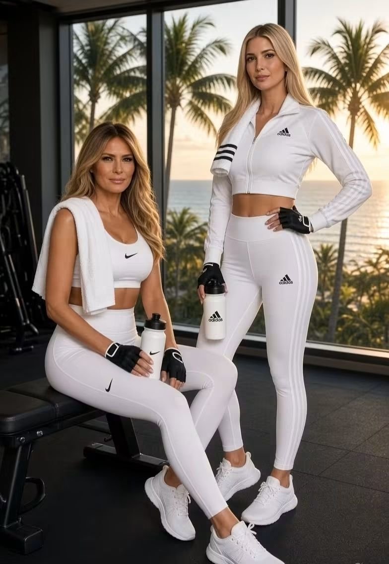 Ivankatrumpll's tweet photo. Melania &amp; Ivanka — All-White Gym Style &amp; Sunset Energy 🤍🌴
💗 Do you like this Melania &amp; Ivanka look? YES or NO? 👇🇺🇸✨

#MelaniaTrump #IvankaTrump #FitnessStyle #usa https://t.co/J2RVkC69yn