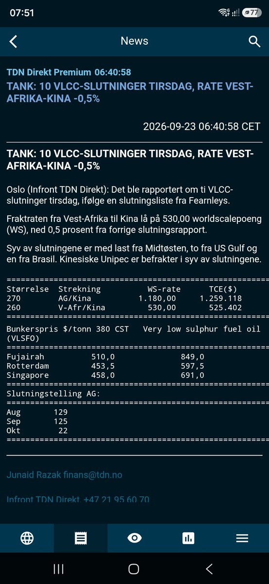 AndersSjastad's tweet photo. 10 very strong VLCCs on subs yesterday whilst everyone was selling their stonks https://t.co/Mj40vBWvrT