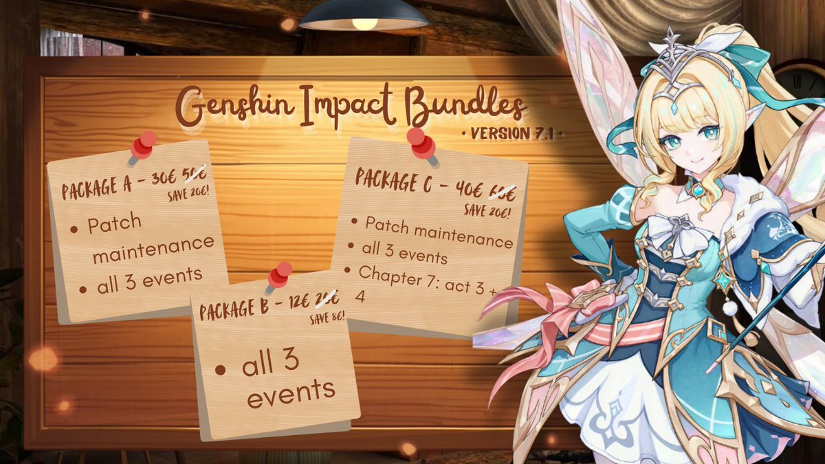 komilai7's tweet photo. ✧.・ Genshin 7.1 Special Bundles ・.✧
༘⋆›﹕ Save up to 20€ on full patch maintenance, events &amp; new archon quests!

Ⰶ SPECIAL OFFER
╰› FIRST to order Package C gets a free full character build!

limited slots! open a ticket ↓ to avail now! 
🔗 https://t.co/EwnIXuUiFf https://t.co/5ExS9hLtqS