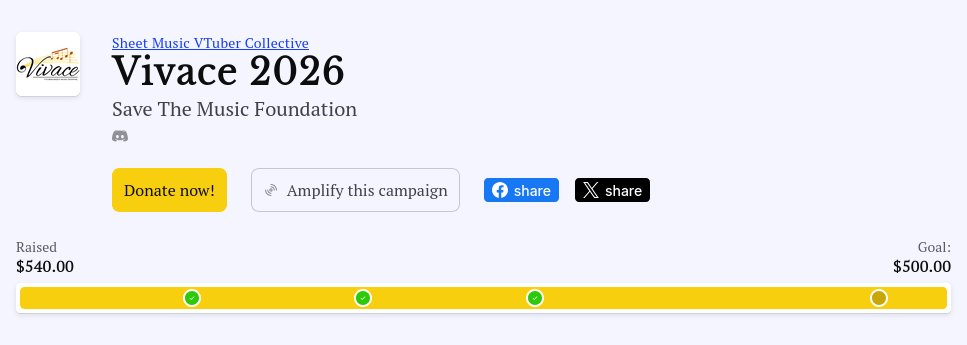 PenbuVT's tweet photo. Vivace 2026 has come to a close! We'll leave the campaign open for another day for any last-minute donos, but as of right now, we've raised $540 for @savethemusicfdn towards better music education.
Rewards will be sent out later this week for anyone who redeemed any.
#SMVCVivace https://t.co/RA7MoxhZ5I
