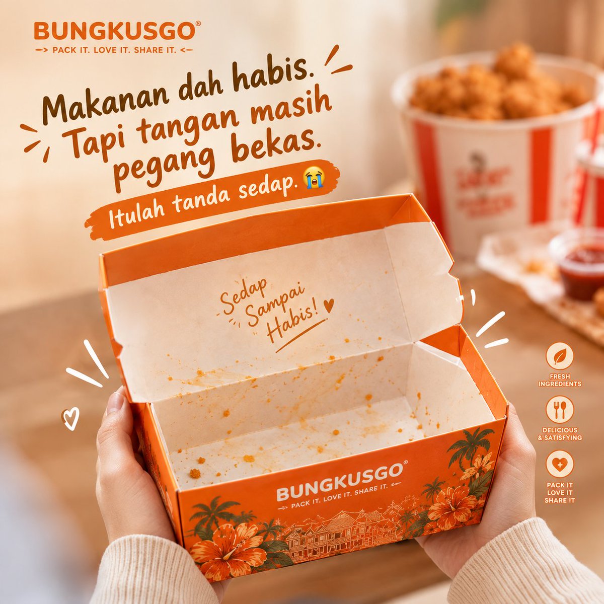 BungkusGo's tweet photo. Aku rasa kalau makanan tu sedap sangat,
bekas kosong pun nampak macam ada rasa.
Aku je ke yang pelik? 😭
korang pun macam ni ke?😂 https://t.co/XKEuFq9hn6