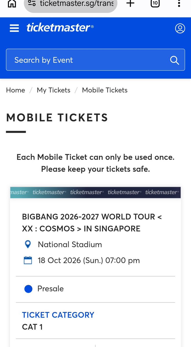 ainun_ts's tweet photo. WTS BIGBANG tickets in Singapore for 
📅  18th October

4× VIP gold seated
1× CAT 1 PD7 ROW 1

Original price+50 
Proofs available ✅️
Ticketmaster transfer ✅️

#BIGBANG_IS_BACK #BIGBANGinSG #BIGBANGinSINGAPORE #wtb #wts tags: #gdragon #daesung #TAEYANG #BIGBANG #COSMOS_WORLD_TOUR