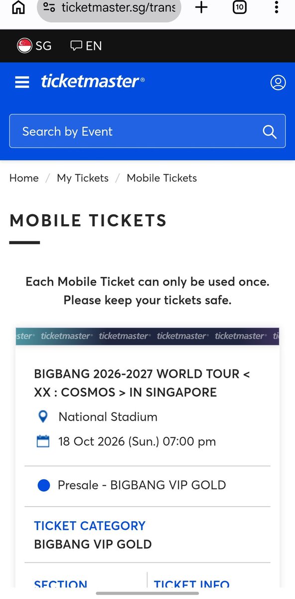 ainun_ts's tweet photo. WTS BIGBANG tickets in Singapore for 
📅  18th October

4× VIP gold seated
1× CAT 1 PD7 ROW 1

Original price+50 
Proofs available ✅️
Ticketmaster transfer ✅️

#BIGBANG_IS_BACK #BIGBANGinSG #BIGBANGinSINGAPORE #wtb #wts tags: #gdragon #daesung #TAEYANG #BIGBANG #COSMOS_WORLD_TOUR