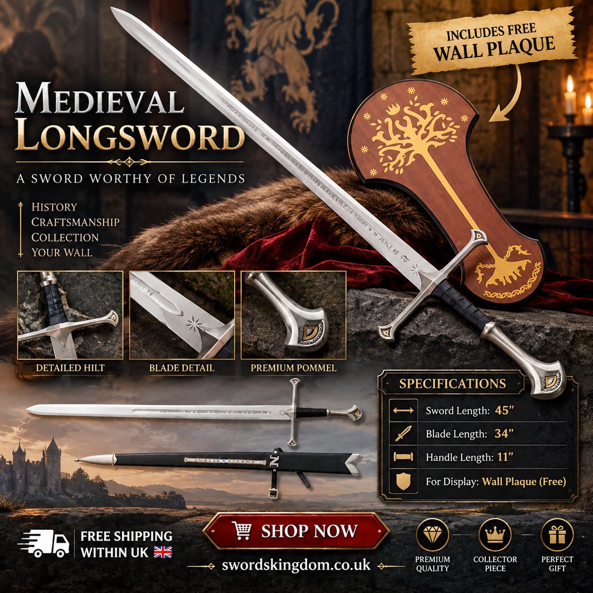 Swordskingdom2's tweet photo. Bring medieval legends home with this detailed longsword, complete with a free wall plaque for an impressive collector display.
#MedievalLongsword #MedievalCollection #MedievalDecor https://t.co/o1oiHizKWZ