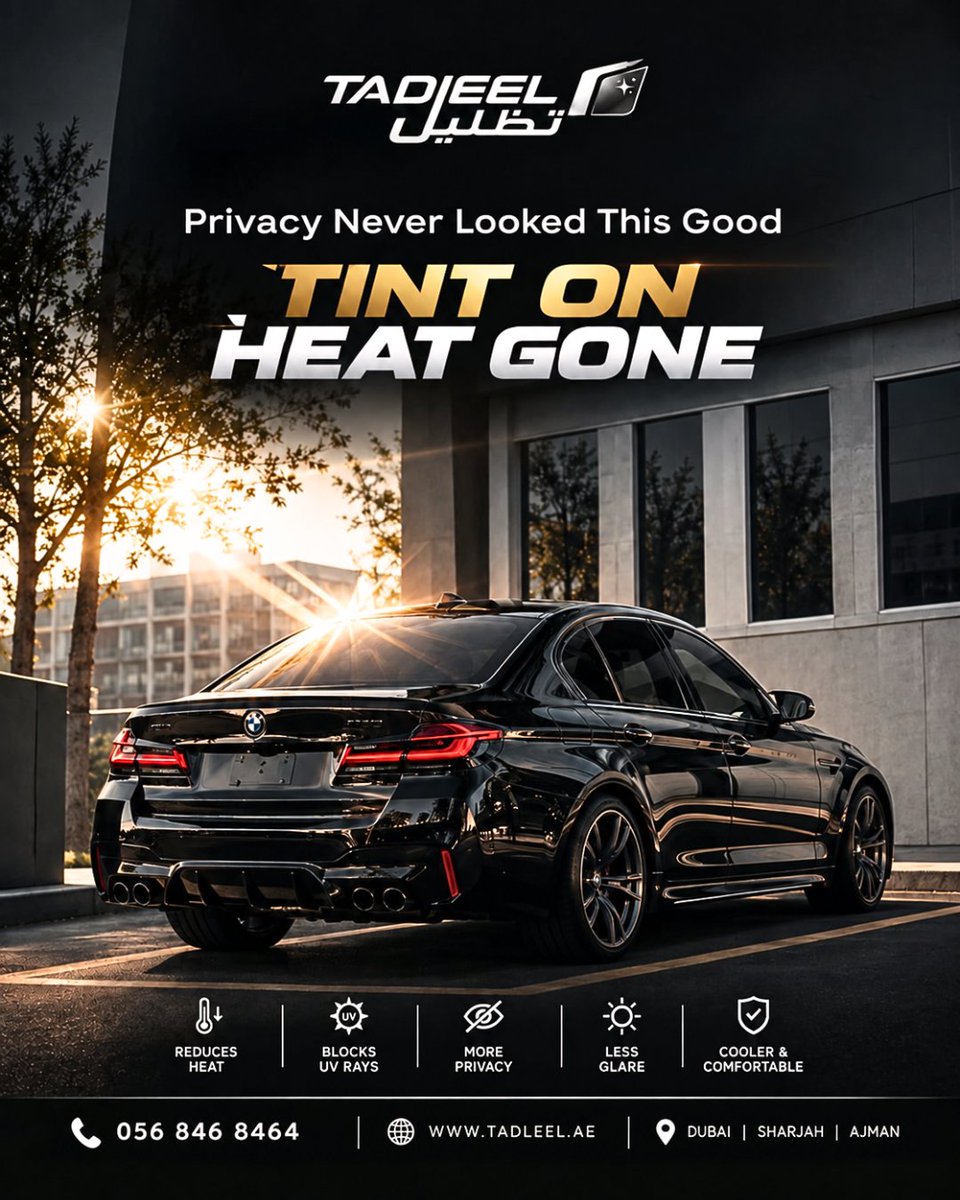 tadleelae's tweet photo. Privacy that feels effortless, comfort that changes every drive.
Give your car the finish it deserves with TADLEEL.
خصوصية تمنحك راحة أكبر، وأناقة تكمّل كل رحلة.
امنح سيارتك المظهر الذي تستحقه مع تدليل.
#TADLEEL #WindowFilm #AutoTint #DriveInComfort #تظليل https://t.co/CgNvxkVf77