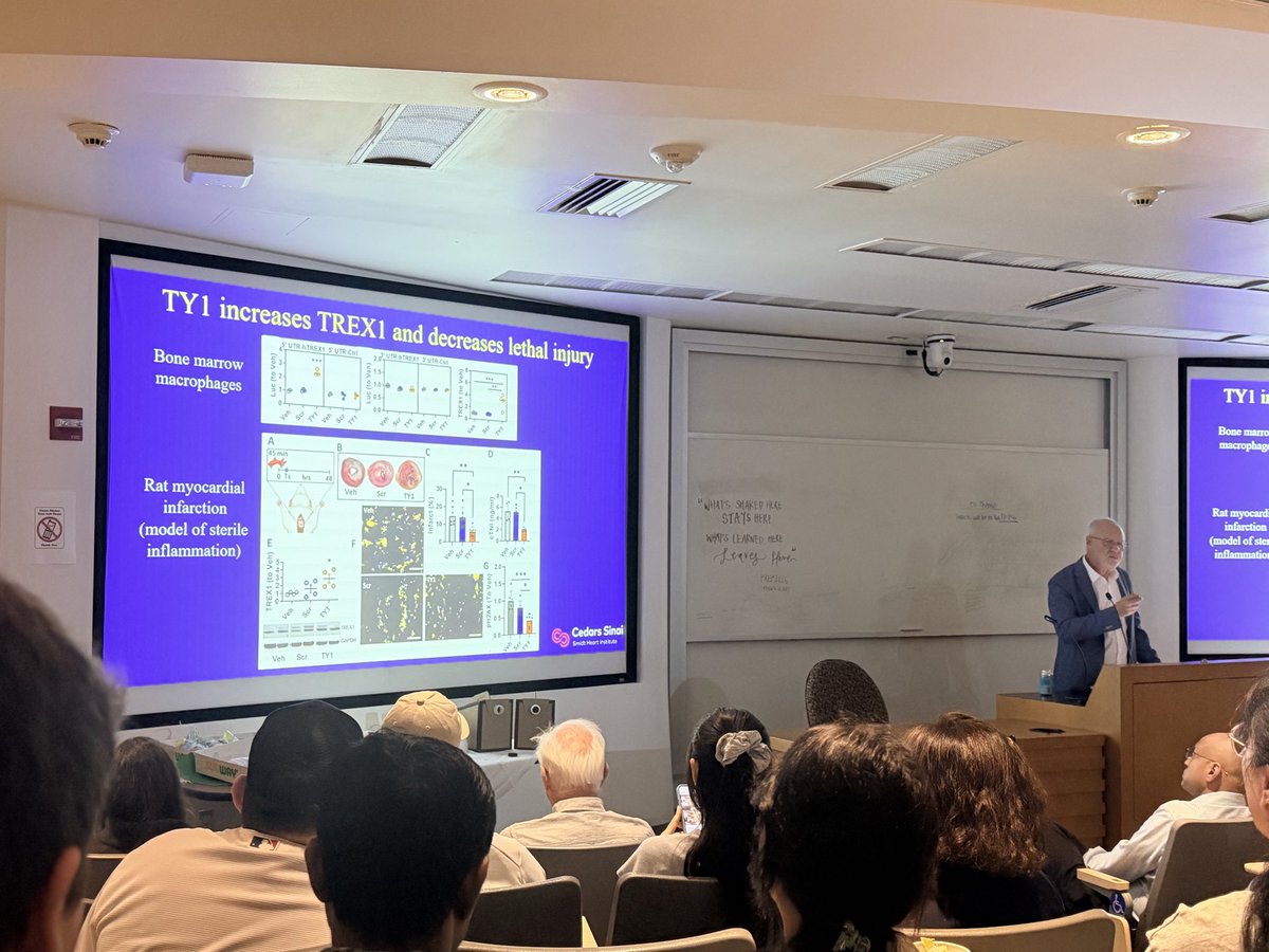 MR_Hatamnejad's tweet photo. Delighted to have @MarbanLab for an inspiring talk on translating cardiosphere-derived cell biology into RNA therapeutics. Fascinating insights into extracellular vesicles, Y RNA, macrophage reprogramming, tissue repair, and TY1; from discovery to clinical translation. #UCLA https://t.co/d6iSNctwUY