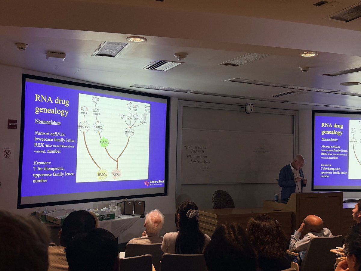 MR_Hatamnejad's tweet photo. Delighted to have @MarbanLab for an inspiring talk on translating cardiosphere-derived cell biology into RNA therapeutics. Fascinating insights into extracellular vesicles, Y RNA, macrophage reprogramming, tissue repair, and TY1; from discovery to clinical translation. #UCLA https://t.co/d6iSNctwUY