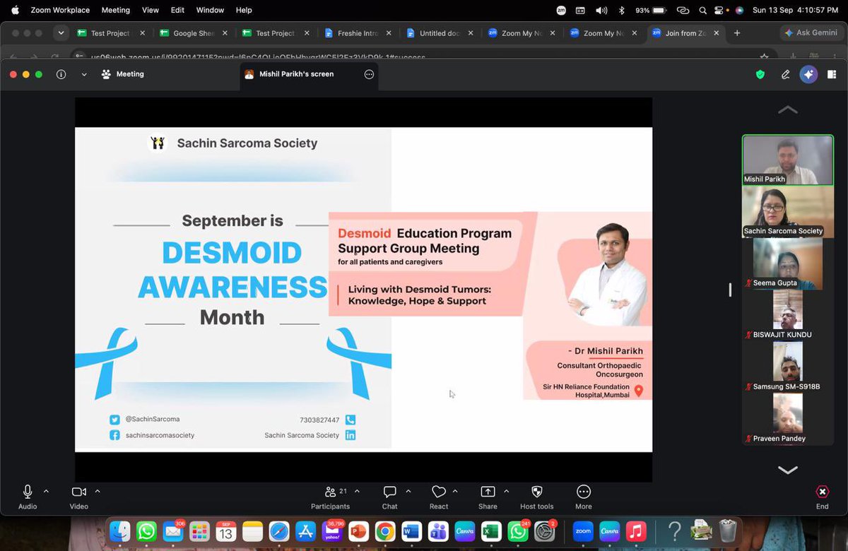 SachinSarcoma's tweet photo. Organised 300 th support group meeting on last Sunday where Dr Mishel Parikh gave educational session on desmoid tumors in this desmoid tumor awareness month. 
#desmoidtumors #desmoidawarenesmonth https://t.co/mb7nVVit3V