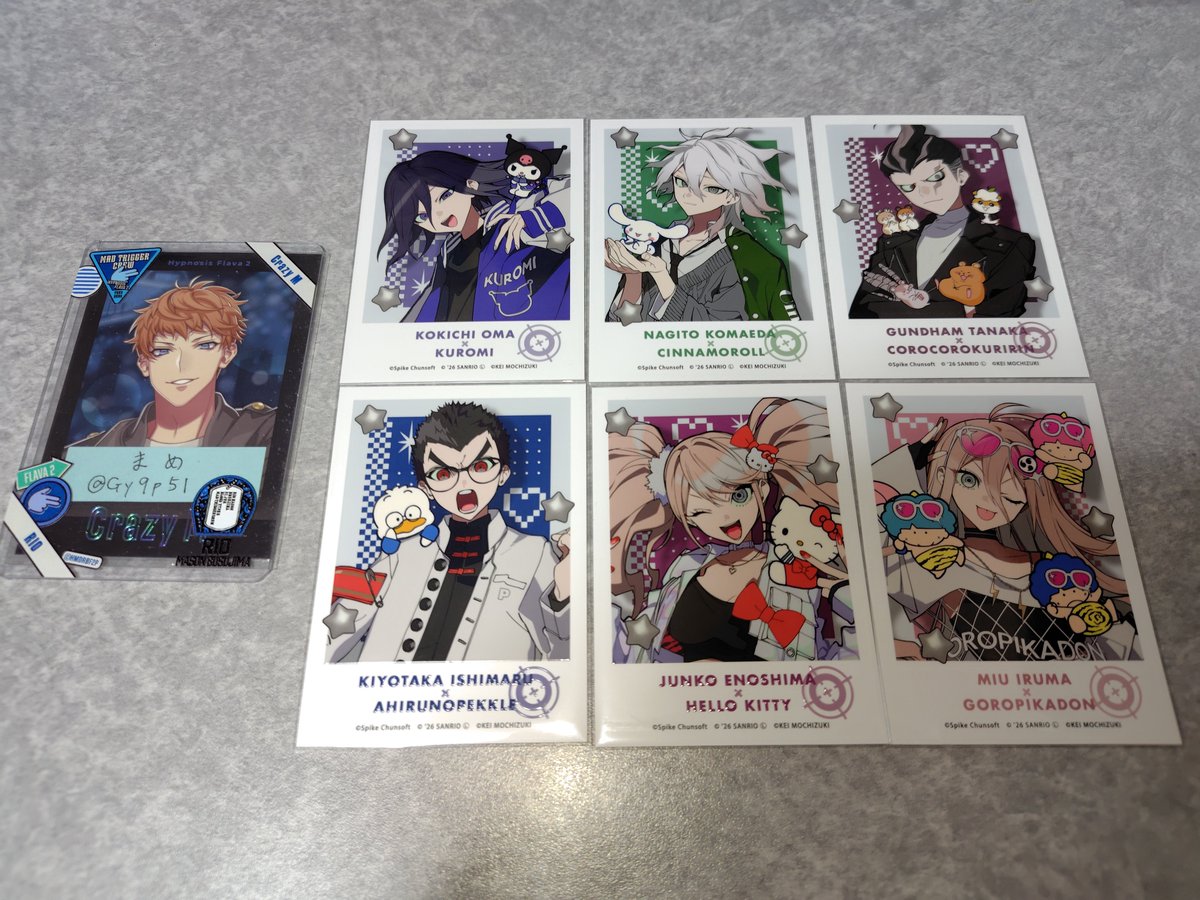 Gy9p5l's tweet photo. 【交換・譲渡】ダンガンロンパ サンリオ 望月けい 缶バッジ ついコレ フォト風カード イラカ 特典

(譲)★狛枝★王馬☆田中 入間☆真宮寺 〇江ノ島 澪田 〇罪木 石丸 

(求)特典七海 日向各1点>画像4枚目or定価＋送料

郵送でのお取引。譲渡の場合PayPayor銀行振込。
↓ https://t.co/6zSPRQz4vt