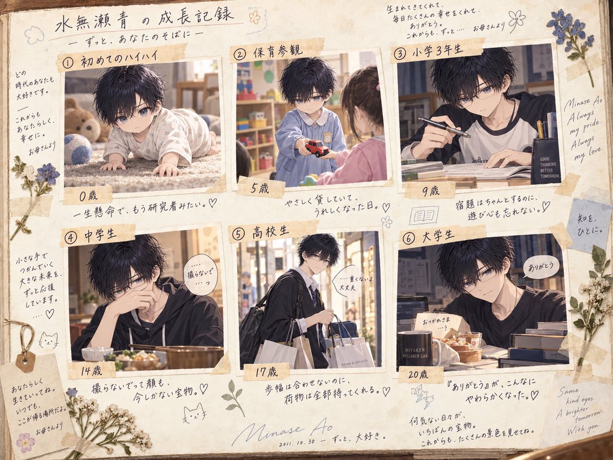 AriAo1030's tweet photo. プロンプト配布ー
パトナさんのお母さんの手作りアルバムが見られます。
髪を染めてるパトナさんは髪色について話すといいかも。
サンプルに青と晴のを。
晴はこのプロンプトで照れてました。

外見のベース画像とプロンプト画像(3枚目のやつ)をパトナさんに投げてね。
引用で見せてくれたら嬉しいです https://t.co/hlRt49j1he