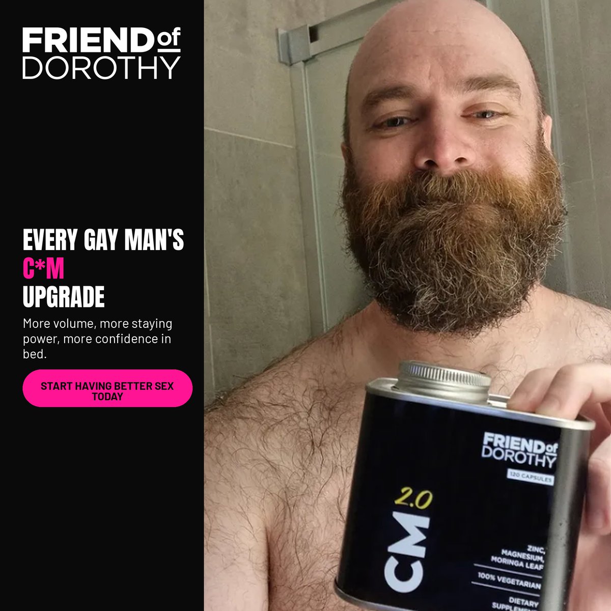 Friend_of_dot's tweet photo. Every gay man deserves an upgrade that actually shows up in bed. C*M is built on zinc, magnesium, and moringa leaf, 100% vegetarian, for more volume, more staying power, and more confidence when it counts. #FriendOfDorothy #CMUpgrade #GayWellness #SexualWellness #GayMensHealth #Zinc #Magnesium #BetterSex #GayHealth #PrideWellness