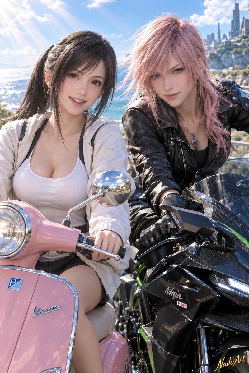 RedWing_90's tweet photo. "Pastel vs. Power. 🩷🖤
#NailoArt #TifaLockhart #LightningFarron #FF7Rebirth #FF7 #FF13 #FinalFantasy #SquareEnix #Vespa #KawasakiNinja #NinjaH2 #BikeLife #MotorcycleArt #GamingArt #FinalFantasyArt #DigitalArt #AnimeArt #CinematicArt #RideOrDie #BikerGirl #GamerGirl https://t.co/L6yGmDX7Vl