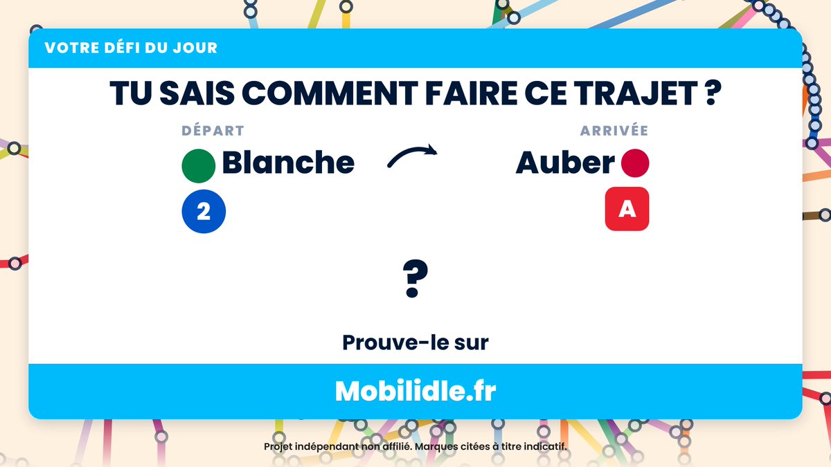 mobilidle's tweet photo. Le défi du 23 septembre 2026 : Blanche → Auber.

Le meilleur trajet, pas le premier qui marche. Lien en bio.

#Mobilidle #IleDeFrance #Transports #Metro #RER #Transilien https://t.co/fd8LxqGXke