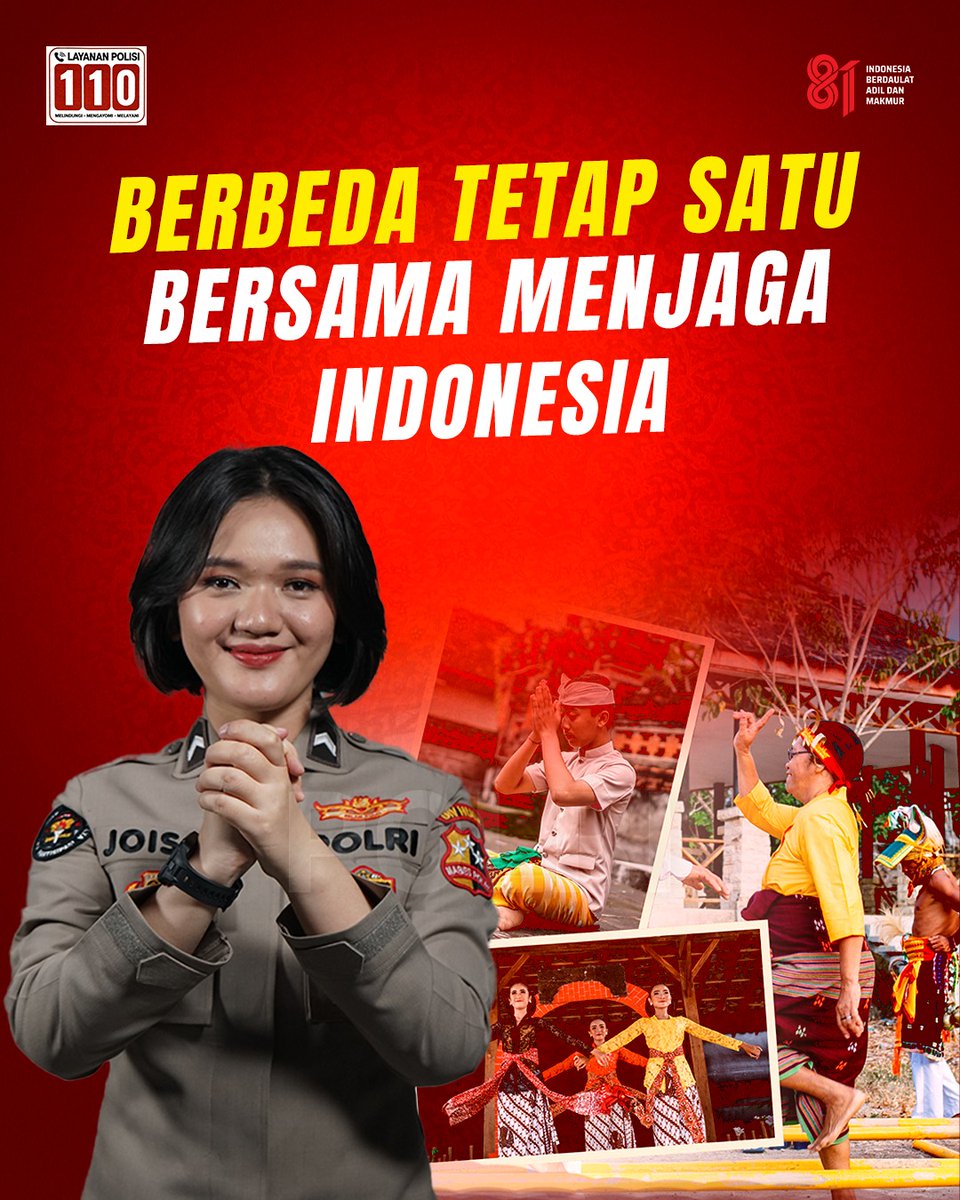 polresjogja's tweet photo. Kemerdekaan Indonesia lahir dari kekuatan persatuan berbagai suku, budaya, dan golongan. 

Mari Bersama #JagaKeamananKetertiban Wujudkan Toleransi Berbangsa Indonesia https://t.co/aObbnz9iKY