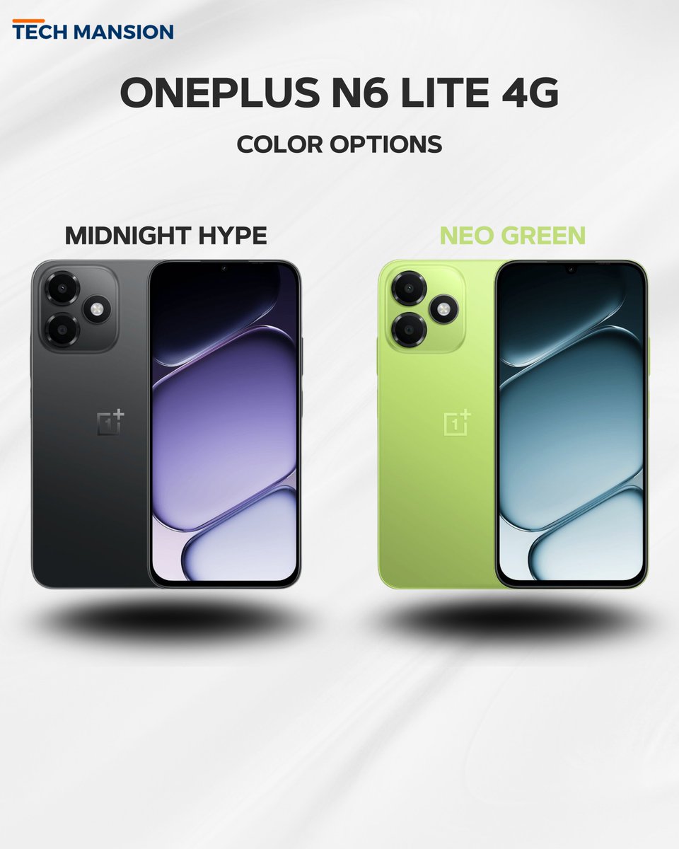 TechMansion's tweet photo. The OnePlus N6 Lite 4G comes in two distinct color options, giving the budget smartphone a choice between a darker finish and a brighter green look.
#OnePlusN6Lite #OnePlus #NeoGreen #MidnightHype https://t.co/qrvwh1dNXB