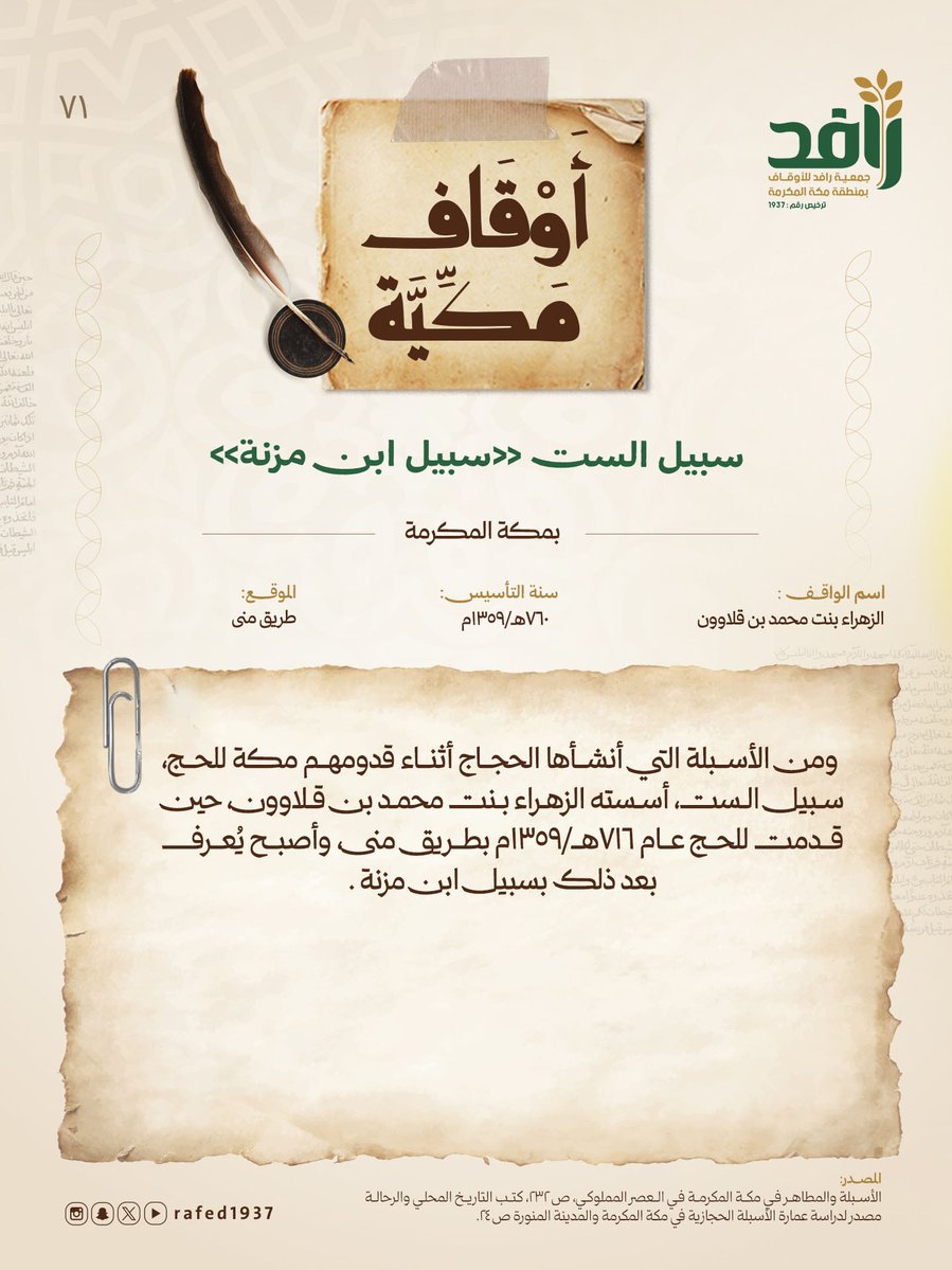 rafed1937's tweet photo. من الأسبلة التاريخية الموقوفة لخدمة الحجاج في طريقهم إلى المشاعر المقدسة؛ في العدد (71) من سلسلة #أوقاف_مكية #جمعية_رافد_للأوقاف https://t.co/nGG3zRHs2A