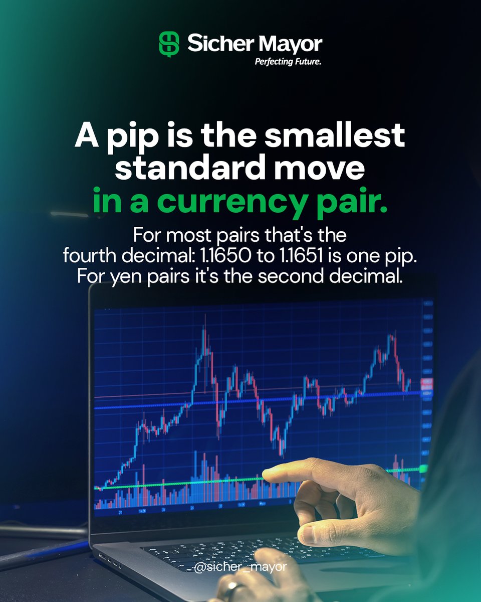 SicherMayor's tweet photo. Once pips click, everything else on the platform becomes easier to understand. Your spread is quoted in pips, so a one-pip spread on EUR/USD is simply what that trade costs you. #SicherMayor #ForexTrading #TradingBasics #ForexEducation https://t.co/oB3joEQdwc