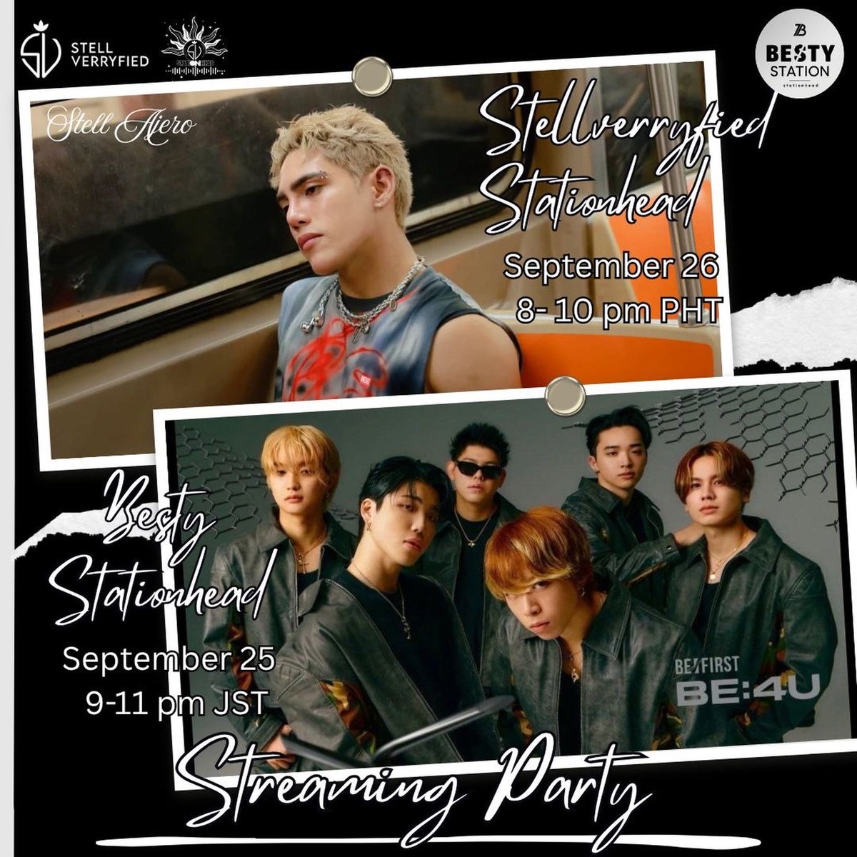 bestystation's tweet photo. 📢 拡散希望
\\コラボパーティーのお知らせ//

♢♦︎Stell（SB19）× BE:FIRST ♦︎♢
Streaming Collab Partyを開催します✨

なんと今回のコラボは
SB19の歌とダンスを担う
表現力豊かなオールラウンダーStell🍓
Berries  x  BESTYで盛り上げましょう🔥

【DAY1】@bestystation
2026/9/25（金）
🕘🇯🇵9:00PM - 11:00PM（JST） 
     🇵🇭8:00PM - 10:00PM（PHT）
🔗 https://t.co/eAKZWZ8Bec

【DAY2】@stellverryfied
2026/9/26（土）
🕘🇯🇵9:00PM - 11:00PM（JST）
     🇵🇭8:00PM - 10:00PM（PHT）
🔗https://t.co/U0hPB3nvE7

#StellxBEFIRST
#Stell @stellajero_ 
#BEFIRST @BEFIRSTofficial
#BESTY_STATIONHD