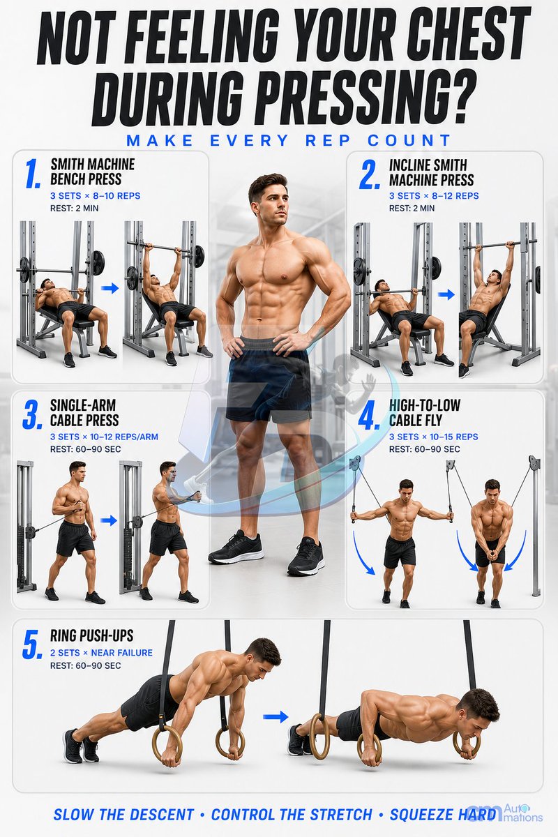Fit_Decoded's tweet photo. A chest press does not need to burn to count. Sensation is not proof of growth. If heavier weight cuts your comfortable depth, go lighter and build reps. Keep your range as you add load. #StrengthTraining #ChestWorkout #FitDecoded https://t.co/GXhNtBijuM