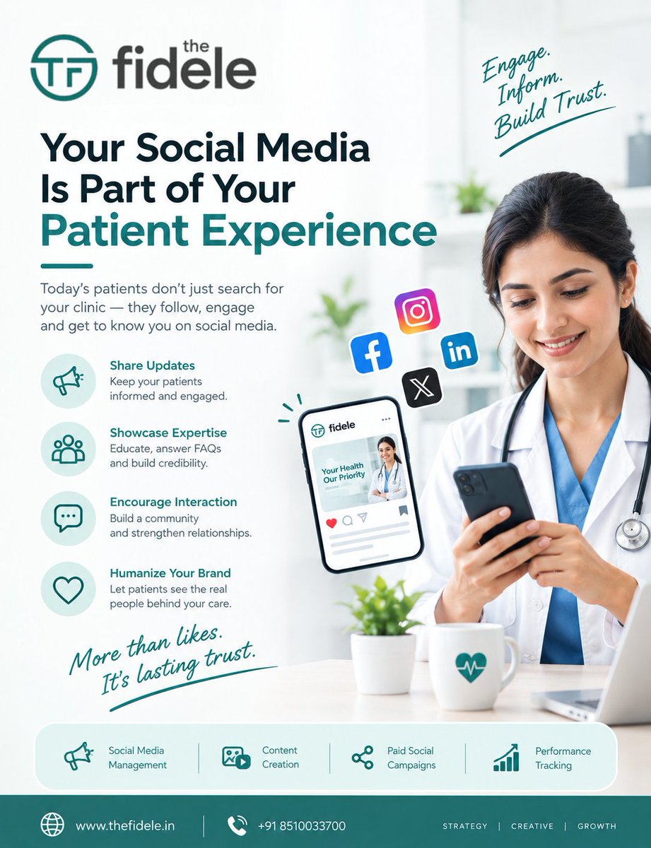 FideleDigital's tweet photo. 📱🏥 Your Social Media Is Part of Your Patient Experience.

📢 Share updates
🩺 Showcase expertise
💡 Educate patients
💬 Encourage interaction
❤️ Humanize your brand

It's more than likes.

It's about building trust.

#HealthcareMarketing #DoctorMarketing #HealthcareSocialMedia https://t.co/0iVTi6jmgj