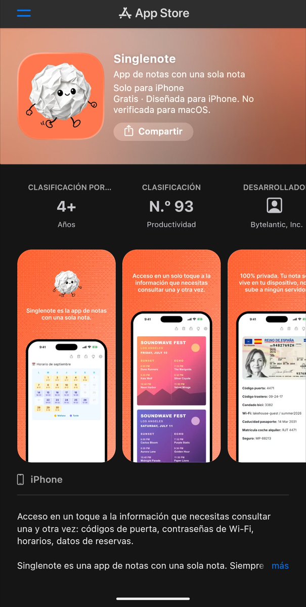 chocotuits's tweet photo. En solo unas horas desde el lanzamiento Singlenote ha entrado en el top 100 de la categoría Productividad en la App Store 

🤯🤯🤯

Una categoría en la que compite con ChatGPT, Gemini, Claude, Gmail, Drive, Word, Outlook, Google Calendar... https://t.co/ajgy49BKt3