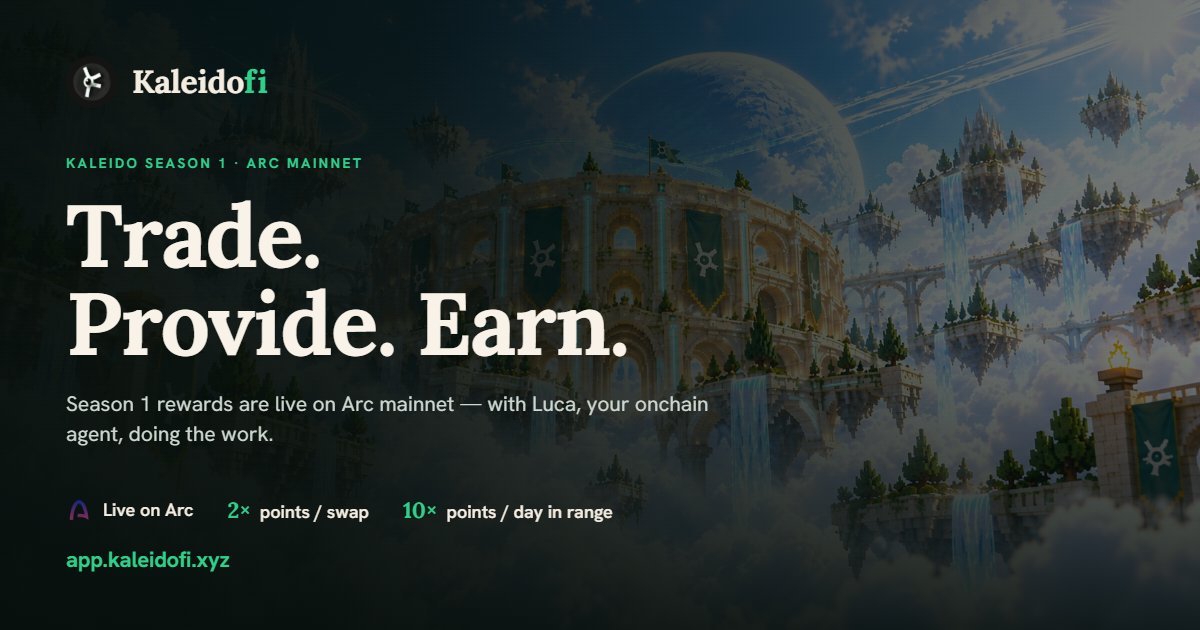 RobinWood1203's tweet photo. ➡️ @kaleido_finance  the autonomous financial layer ⬅️

✅AI-native DeFi operating system for humans and autonomous agents
✅One instruction runs swaps, lending, LP, staking, and the native stablecoin
✅Powered by Luca, an intent-based co-pilot that plans, routes, and executes
✅Unified stack: V3 concentrated DEX, P2P lending, kfUSD + yield vault, liquid staking ($stKLD)
✅Built on EIP-2535 Diamond Standard — modular, upgradeable, non-custodial
✅Volume-weighted points (1 USD ≈ 1 pt) with capital-gating against bots
✅Designed for multi-chain rollout
✅Native token: $KLD (TGE targeted around late September 2026)

https://t.co/kLNoO56d63

NFA, DYOR