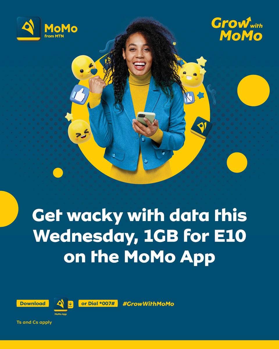 mtnmomosz's tweet photo. Stay connected without breaking the bank 💸. Every Wednesday, enjoy 1GB for only E10 on the MoMo App.
#WackyWednesday #MoMoApp #GrowWithMoMo https://t.co/tYGjIjQUhp