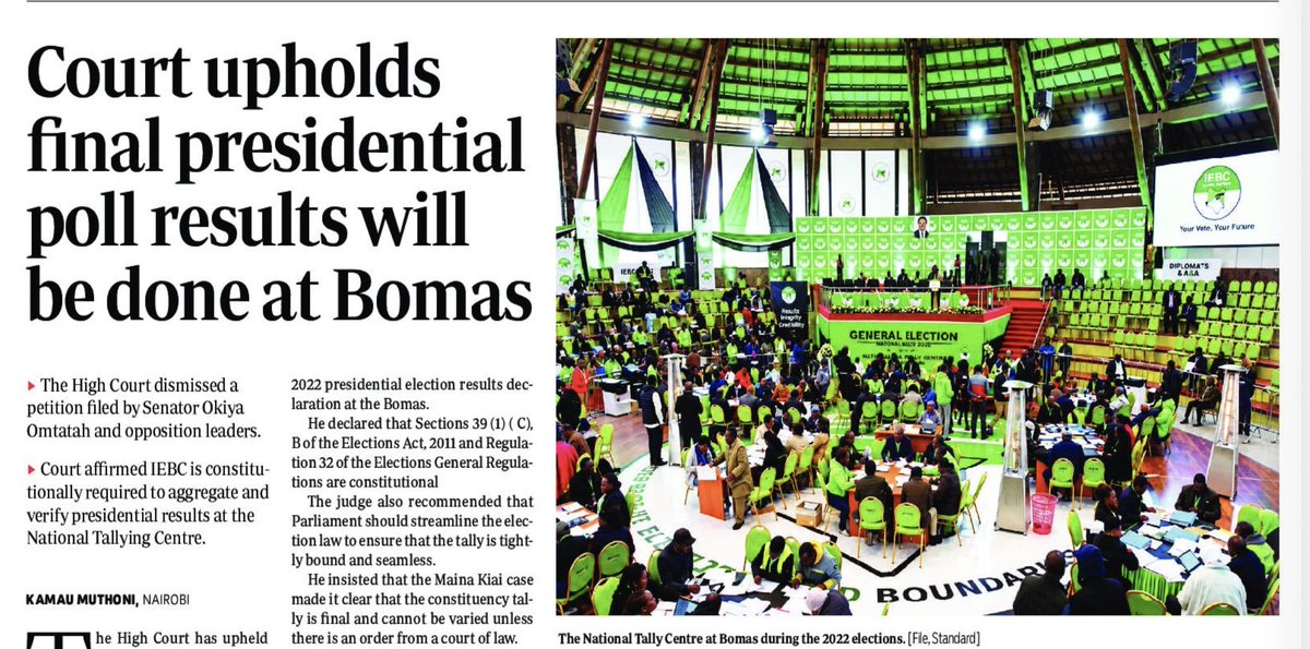 MzalendoWatch's tweet photo. Court retains Bomas, affirms no altering of Presidential election tally from the constituencies.

https://t.co/30EcqUrs2Z

#EyeOnElectionsKE #RoadTo2027 https://t.co/KGW3C9Nq1e