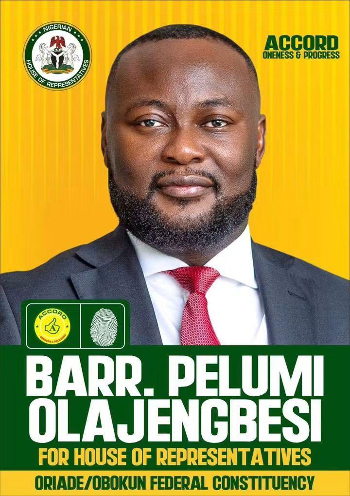 ARAFFoundation1's tweet photo. 24 years of the same voice. It's time for something new.
Barr. Pelumi Olajengbesi is the ACCORD candidate for Oriade/Obokun Federal Constituency, House of Representatives 2027. @PelumiEsq_ 
Fresh leadership. Real accountability. #PelumiOlajengbesi #OriadeObokun #Accord #Oneness https://t.co/yI1Xpv9eYF