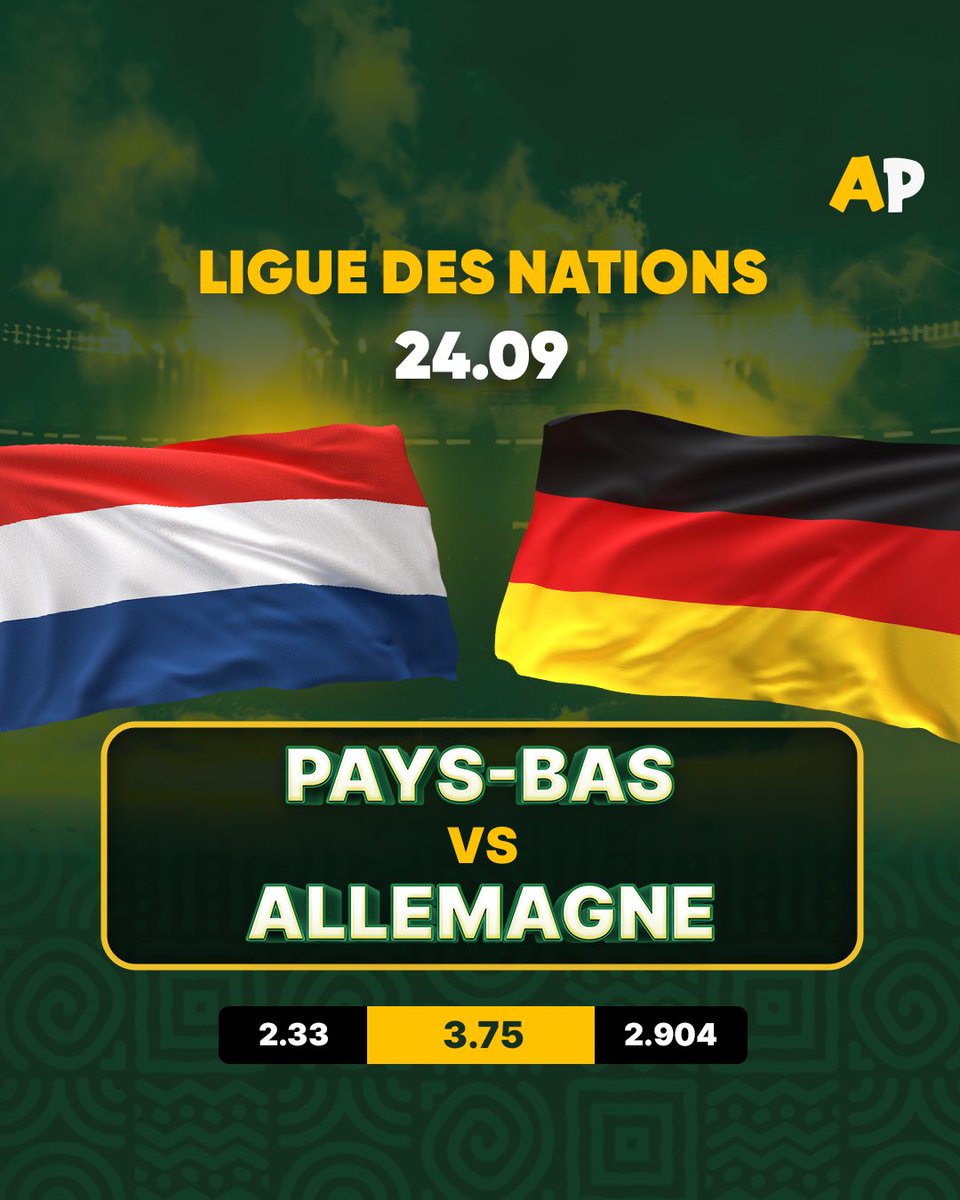 afropari_fr's tweet photo. Pays-Bas vs Allemagne en 1ère journée de la Ligue des Nations ! 🏆

Le 24.09, Amsterdam accueille une grande première 🍿: Klopp à la tête de l’Allemagne face à Xavi et les Pays-Bas !

Qui obtiendra les 3 points ? 👉 Rend-toi sur AfroPari pour choisir ton issue ! https://t.co/RSq9Wddtcs