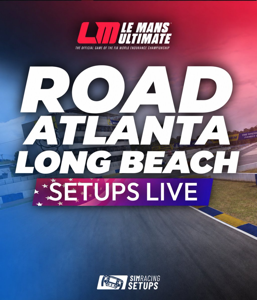 JOSE2K2's tweet photo. 🏁 ¡Ya están aquí! Hemos publicado las primeras versiones de nuestros setups para Long Beach y Road Atlanta en Le Mans Ultimate. 🏎️💨

Esperamos que los disfrutéis en pista. Podéis encontrarlos aquí:
https://t.co/re20VLcMXn
@SimRacingSetups https://t.co/teg7bT7hIJ