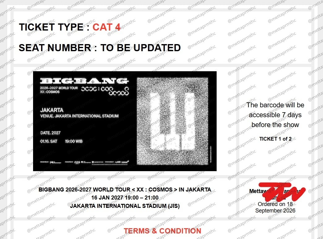Jillovesfrank's tweet photo. WTS BIGBANG JAKARTA TICKET | 2 TICKETS CAT 4
Ada 2 tiket BIGBANG  COSMOS Jakarta yang mau aku lepas karena aku sudah upgrade CAT.

BIGBANG : COSMOS IN JAKARTA
16 January 2027
Jakarta International Stadium (JIS)
CAT 4
2 tickets available https://t.co/QlZ42cB7a2