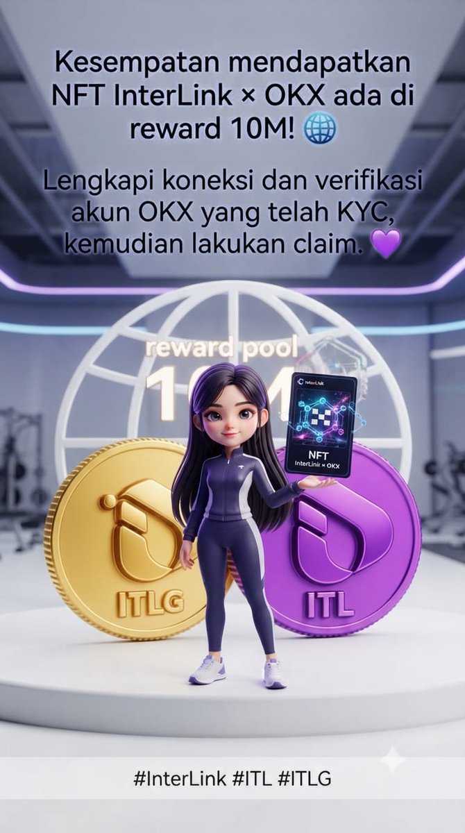 SularniL90175's tweet photo. Kesempatan mendapatkan NFT InterLink × OKX ada di reward 10M! 🌐 Lengkapi koneksi dan verifikasi akun OKX yang telah KYC, kemudian lakukan claim. 💜
#InterLink #ITL #ITLG https://t.co/5t5ydWB7aQ