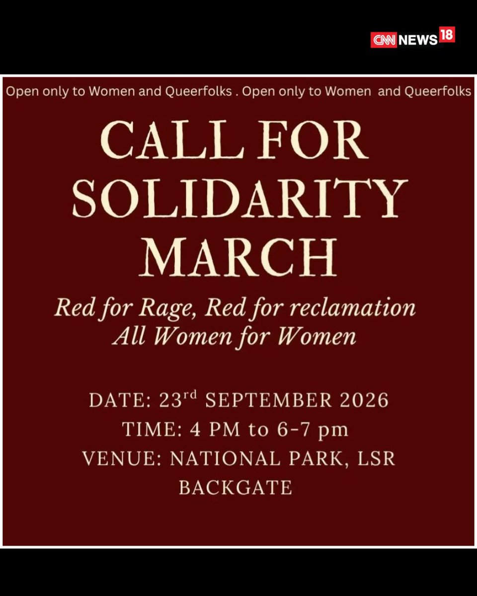 CNNnews18's tweet photo. LSR students will hold a solidarity march today at 4 PM to demand justice for the minor and draw attention to the fear and safety concerns faced by women amid growing concerns over accountability.

#LSR #Kalkaji #JusticeForSurvivor #SolidarityMarch #DelhiNews https://t.co/yBbQKWyTSq