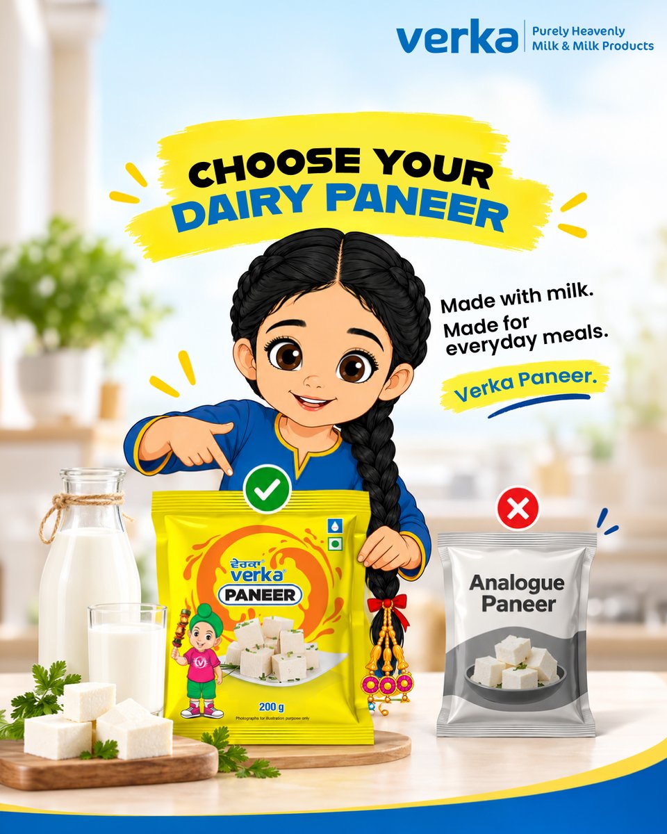 Verka_Coop's tweet photo. Made with milk, made for everyday meals.
Choose dairy paneer for its fresh, wholesome goodness and bring trusted quality to every dish.
Made with Milk. Made for Everyday Meals.
#Verka #VerkaPaneer #DairyPaneer #PureGoodness #KnowYourPaneer https://t.co/AOd34eOeRe