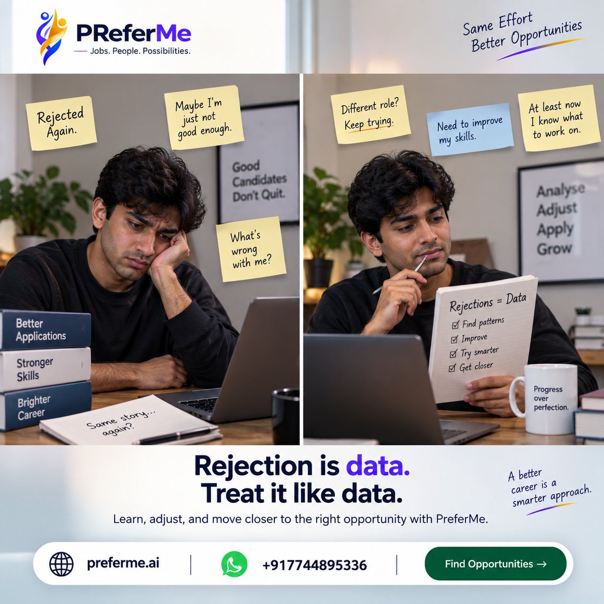 preferme_ai's tweet photo. Got rejected again? Don't take it personally—take it as data. 📊

If interviews or applications keep ending the same way, look for the pattern. Tweak your approach, refine your pitch, and adjust your direction.

Rejection isn't the end; it's just feedback. https://t.co/6UKoApu5Yj