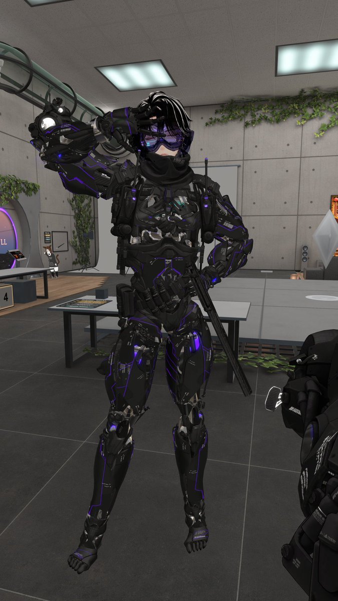 3636Show's tweet photo. 悠莉君にEXTENSIONCLOTHINGのHYPERTECH EXO-FRAMEを着せてみた！

色々つけてめちゃくちゃごつくなっちゃったけど
とりあえずかっこいいからいいねぇ〜
#VRchat 
#VRchat衣装 https://t.co/P49XHJvfLl