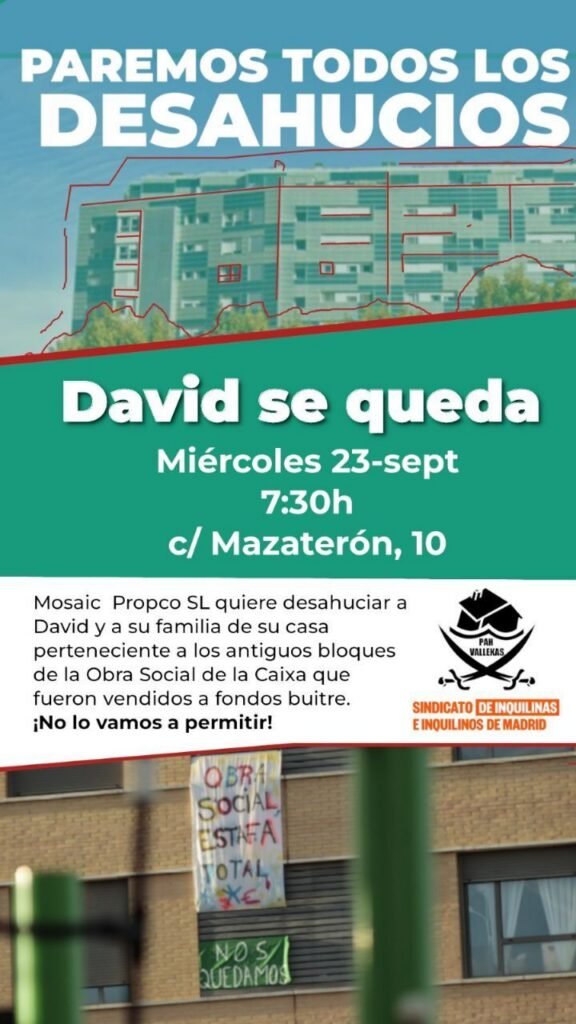 FRAVM's tweet photo. Mientras una panda de parásitos y buitres se jacta de hacer negocio con la vivienda en IFEMA, el Madrid de la dignidad trata de parar dos desahucios impulsados por esos mismos buitres: #DavidSeQueda en Vallecas y #MariCarmenSeQueda en Retiro

Aún podemos pararlos. Vente! https://t.co/glwt56GPni