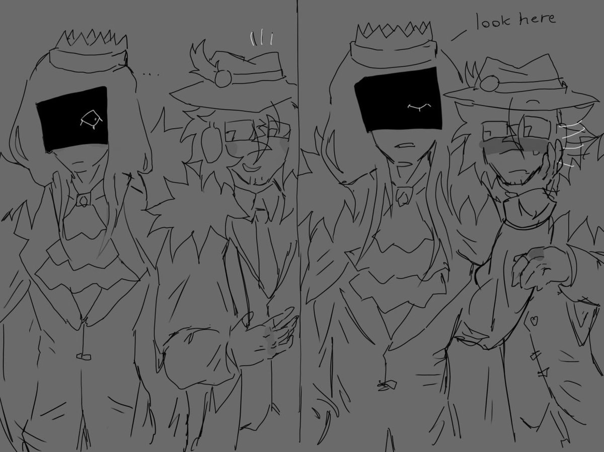 Soul_Meller's tweet photo. I noticed that in many of the drawings, iTrapped is holding Chance by the chin..👀👀 I think this would be his habit, but that's just a headcanon.....  
#forsaken #ichance #itrapped #chance #roblox https://t.co/534djRzz1m