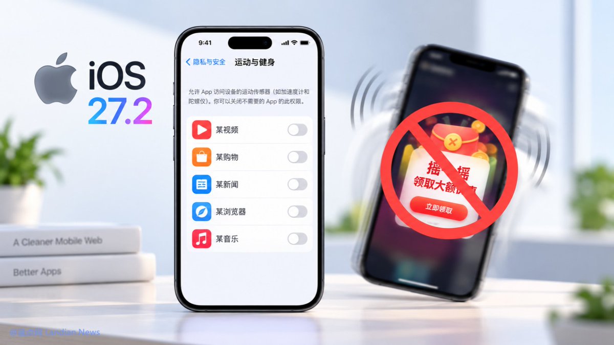 landiantech's tweet photo. #中国区独占功能：iOS 27.2 测试版新增运动传感器设置，主要意义就是打击摇一摇广告。

该功能不区分国行版还是外版，只有应用商店登录国区账号时才有效。

用户可以在设置、隐私与安全、运动与健身下，将与运动健身无关的应用全部禁用读取运动数据，这样摇一摇开屏广告就不会在轻微晃动时被触发。

查看全文：https://t.co/eDWd8R99Sc