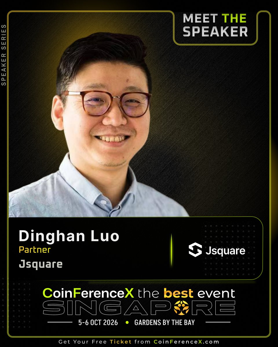 CoinFerenceX's tweet photo. Meet @DinghanL, Partner at @JSquare_co, onstage at CoinFerenceX The Best Event, Singapore.

With over 15 years of investment experience, including eight years as Managing Partner of C6E, Dinghan brings a sharp eye for identifying and backing transformative technologies. He has a proven track record as an early investor in multiple Web3 and AI unicorns.

📍 5–6 Oct 2026
📍 Gardens by the Bay, Singapore

Stay tuned; more big names are dropping soon.

📅 RSVP on Luma: https://t.co/boaCunDBWJ
🤝 Sponsor or partner: https://t.co/Jeu6IXFGjy

#CoinFerenceX #TheBestEvent #Jsquare